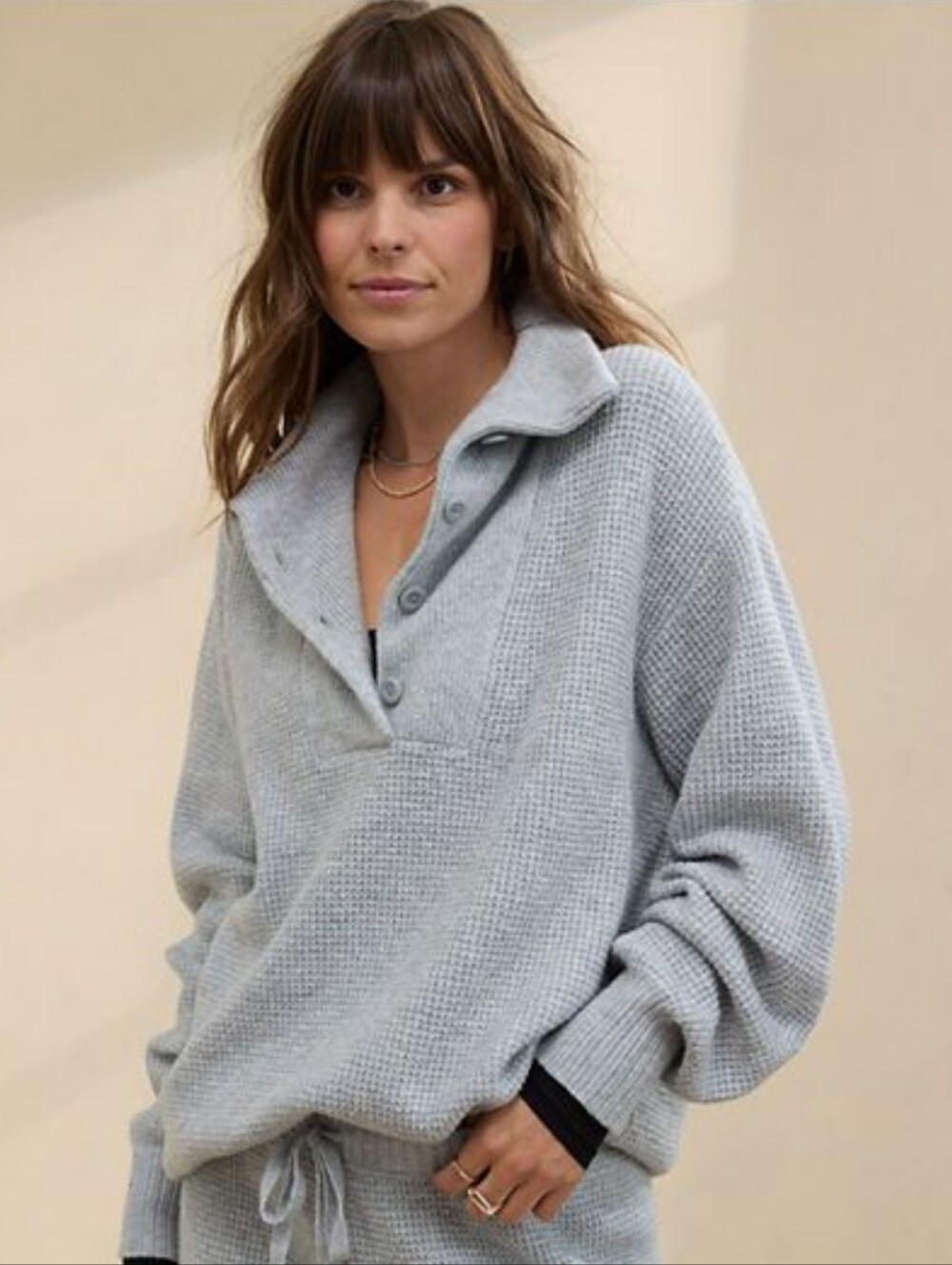 aerie - Cozy Up Waffle Button Sweater - M